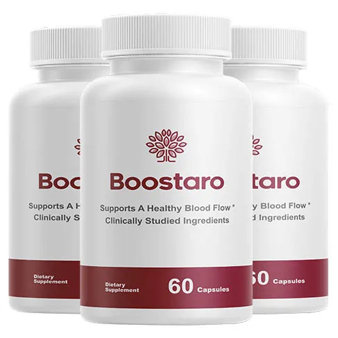 Boostaro 3-bottle male wellness pack with clinically-studied plant nutrients for blood flow support