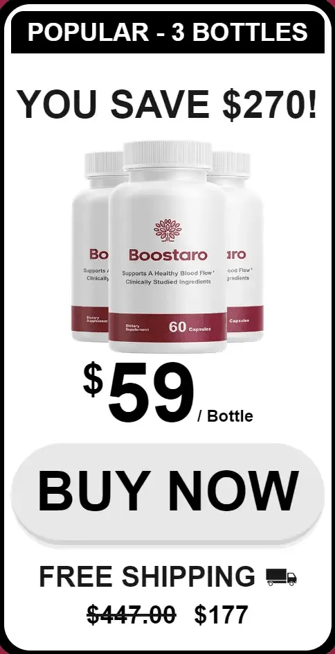 Boostaro 3-bottle most popular bundle — $59 per bottle, free US shipping, $270 total savings