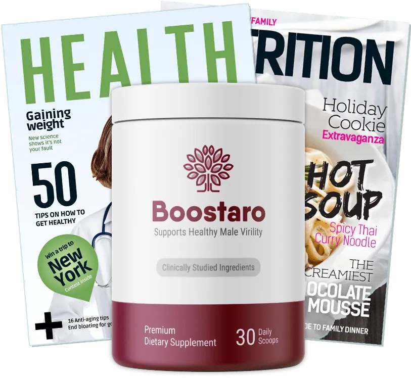 Boostaro plant-based male wellness supplement bottle with 60 capsules for daily blood flow support
